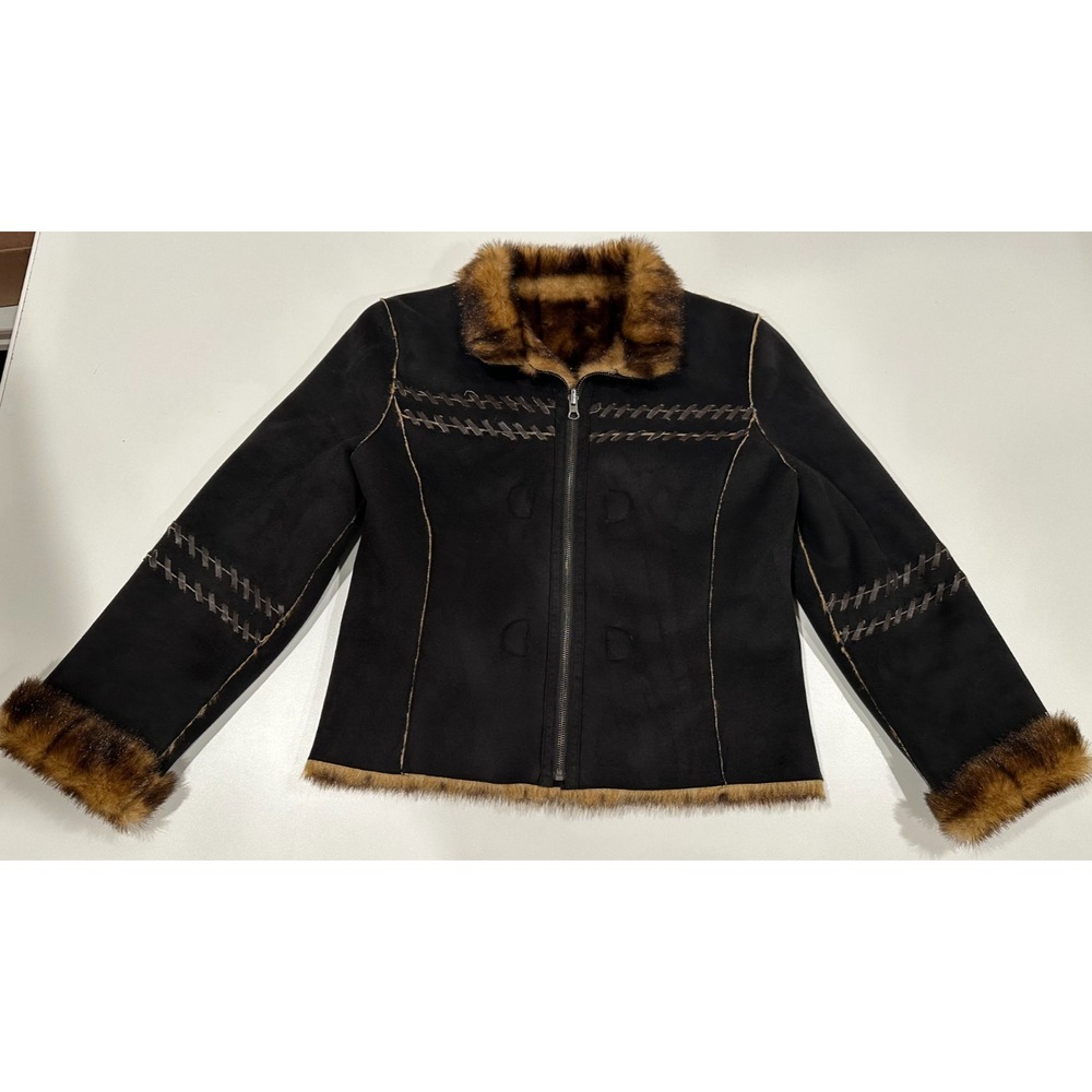 Reversible Genuine‎ Suede Faux Fur Jacket European Boutique Tailored Y2K